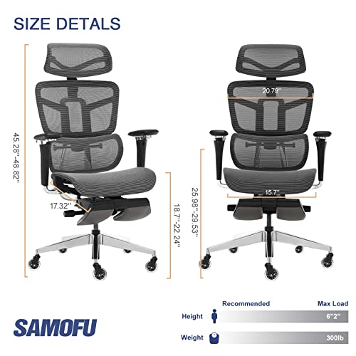 Samofu Ergonomic Office Chair With Foot Rest, High Back Desk Chair With 3D Adjustable Backrest, Mesh Computer Chair With 5D Armrest And Breathable Mesh Seat For Relaxation, 5 Years Warranty #TOP5