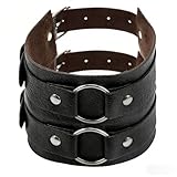 VOSCHOIX 2pcs Leather Arm Bands, Adjustable Arm Strap with Metal Ring Shirt Sleeve Arm Ring for Anti-Slip Shirt Long Sleeve Holders Armband Costume for Men
