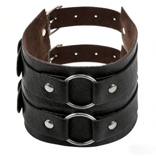 VOSCHOIX 2pcs Leather Arm Bands, Adjustable Arm Strap with Metal Ring Shirt Sleeve Arm Ring for Anti-Slip Shirt Long Sleeve Holders Armband Costume for Men