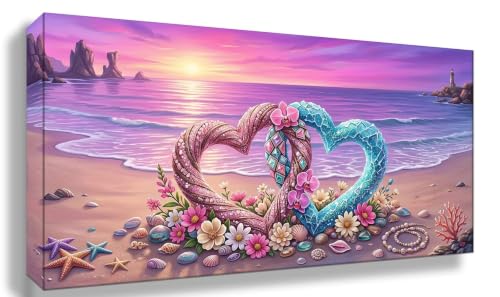 Peinture diamant plage 5d en forme de cœur kit adulte broderie strass 50x100cm