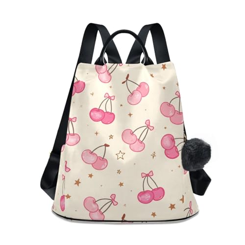 Sac à dos tendance femme antivol spacieux à motif cerises roses