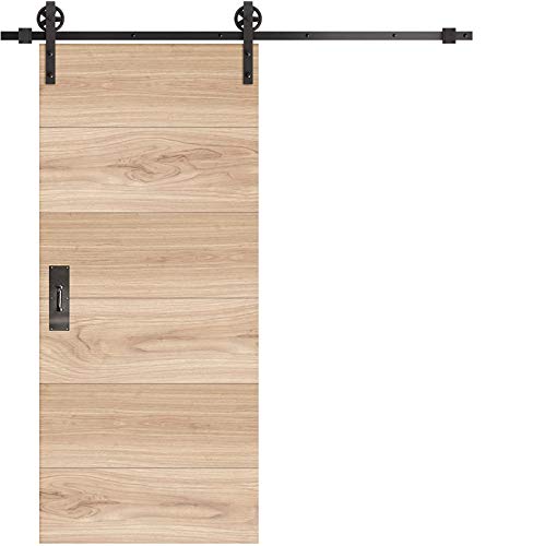 INDUSTRIAL BY DESIGN – 6ft 7in Single Sliding Barn Door Hardware Kit (Spoke Wheel) – Ultra Quiet, Designers Choice