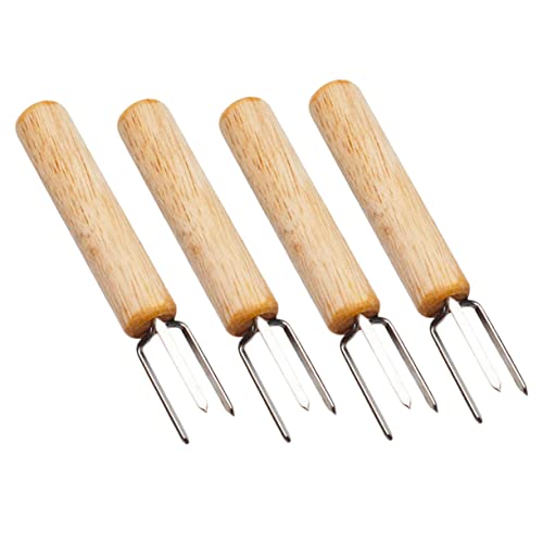 Happyyami 4Pcs Convenient Corn Holders with Ergonomic Handle Multi Function Bbq Forks for Easy Grilling for Outdoor Picnics and Camping Portable Bbq Accessory