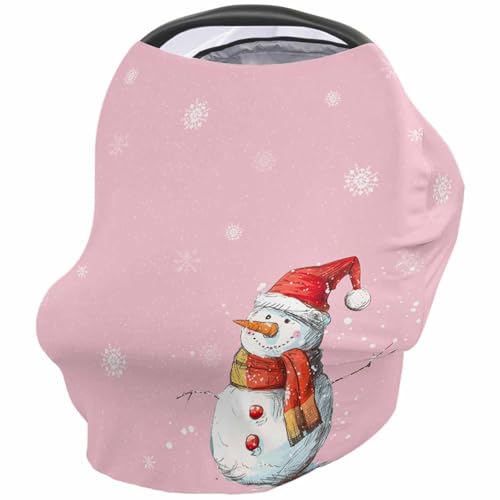 Nursing Cover for Breastfeeding Scarf, Christmas White Snowflakes Dots Snowman Light Pink Baby Car Covers Super Soft Multi Use for Canopy Shopping Cart Cover Blanket Stroller Cover