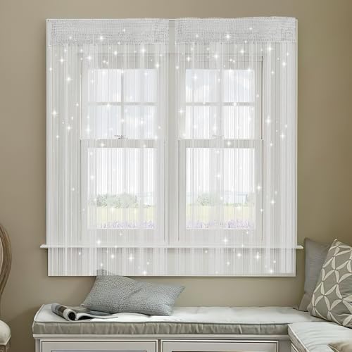 DAWRIS 2 Stück Fadenvorhang Set, 100 X 200 cm Fadenvorhang Glitzer Silbergrau Fliegenvorhang Balkontür Kürzbar Türvorhang Fransenvorhang für Hochzeit, Café, Restaurant, Türen, Fenster