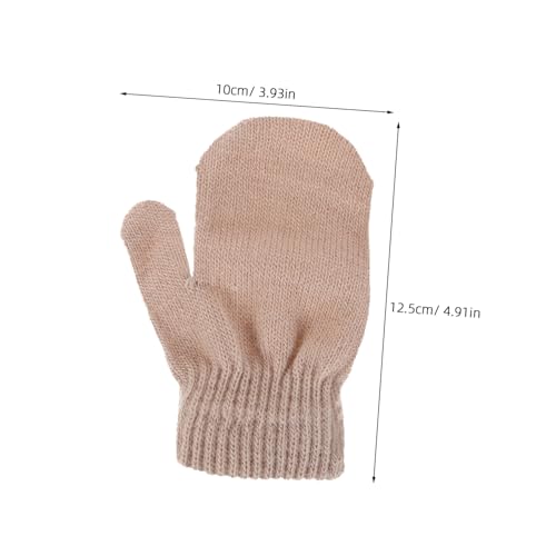 DECHOUS Winter Mittens Soft Warm Knitted Gloves for Boys Thick Gloves for Activities Light Brown Color2
