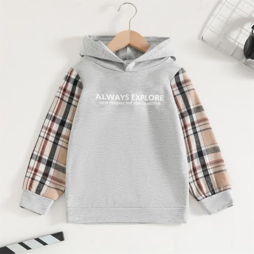 Image of OLMRJKD Toddler Baby Boy Clothes Plaid Long Sleeve Hoodie Sweatshirt + Pants 2pcs Boys Outfit Set