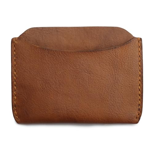 Brown drop grain vegetable tanned leather minimalist thin card wallet