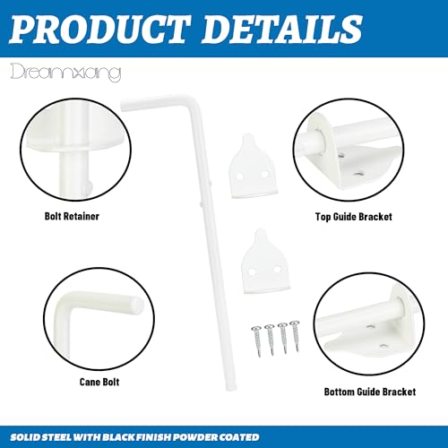 12\" Heavy Duty Cane Bolt Gate Drop Rod Hardware Ground Latch for Wood PVC Vinyl Metal Fences Gates, Double Doors, White Solid Steel -1 Pack - Thumbnail 7