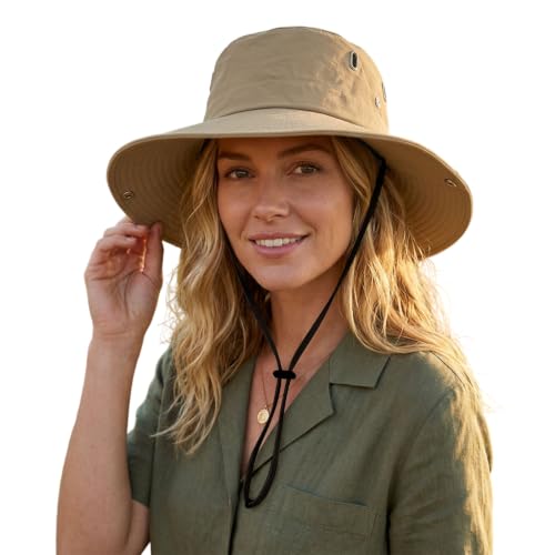 Velvoria Chapeau de soleil pour femme, Large bord, Chapeau de pêche pliable, Léger et confortable, Élégant et polyvalent, Idéal pour les sorties et activités estivales, Couleur kaki