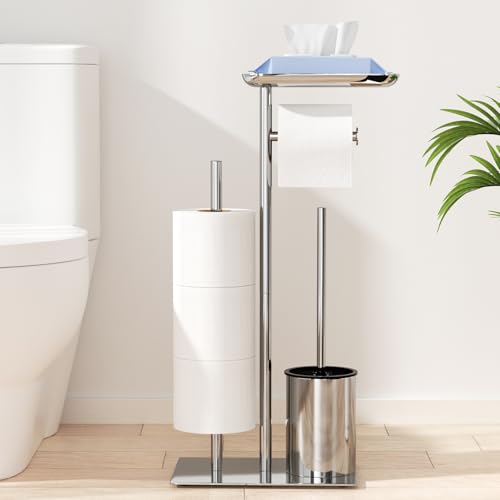 porte-papier papier et porte toilette debout argenté avec brosse WC