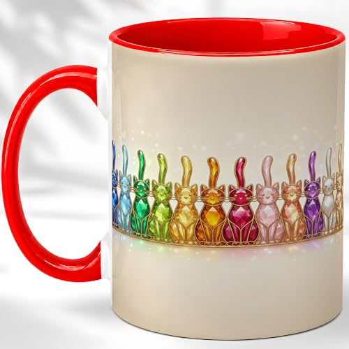 Taza de Cerámica con Diseño de Gatos Arcoíris, 11 oz miniatura 1