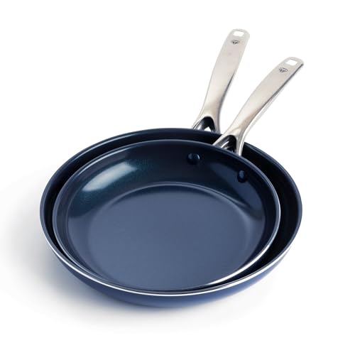 Blue Diamond 9.5” & 11' Nonstick Frying Pan Skillet Set, Diamond Infused PFAS & PTFE-Free Ceramic Pots & Pans, Dishwasher & Oven Safe, Stay Cool Handles, Durable Non Toxic Metal Utensil Safe, Blue