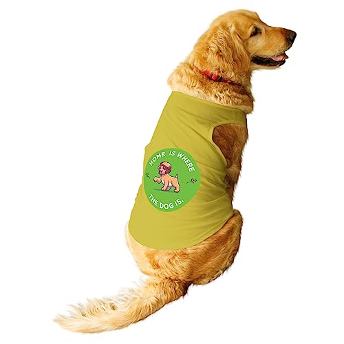 Image of Ruse Home is Where the Dog is Printed Dog Round Neck Sleeveless Vest Tank T-Shirt /Tees Apparel /Clothes /Tees Gift for Dogs (Yellow /XXS (Chihuahuas, Papillons)