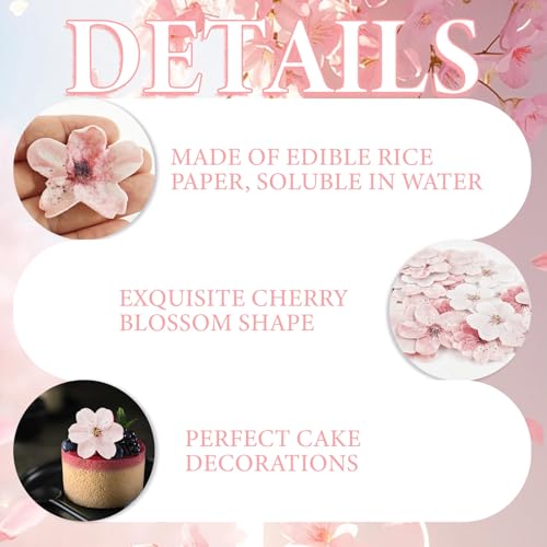 Tortenaufleger Esspapier 20cm + 50PCS Kirschblüte Tortendeko Essbar, Essbare Blumen für Torte, Rosa Blume Kuchen Deko Essbare Blüten Cupcake Topper für Hochzeit Geburtstag Jubiläum Babyparty