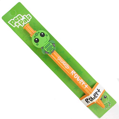 Stands Out, Supplying Outstanding Gifts Robert Boys Personalised Orange Retractable Pen With a Fun Turtle Character With Blue Ink