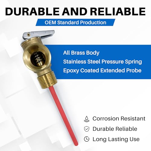 Image of Upgrade 3 /4 inch NPT Thread 210F 150 PSI Temperature Pressure Relief Valve for Suburban RV Water Heaters, Thickened Brass Safety Valve for Hot Water Heaters and Tanks with Extended Probe