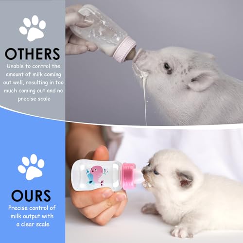 7 Pcs Kitten Bottle Feeding Kit, Newborn Pet Nursing Bottle for Kitten Puppy Rabbit Squirrel Feeding, 4oz Bottle with 10cc Syringe, Nipples, Cleaning Brush, Unparalleled Care for Newborn Pet (Pink)