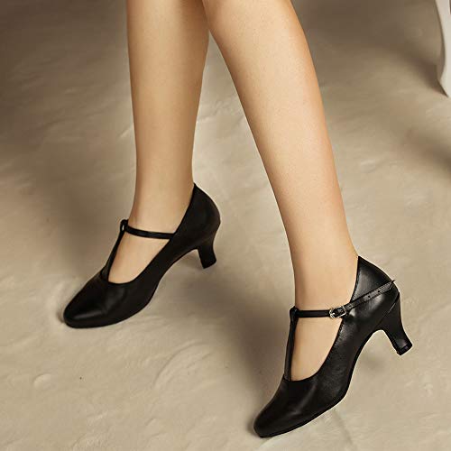 HROYL Women Ballroom Dance Shoes Closed Toe Latin Salsa T-Strap Modern Tango Walts Character Shoes Model-L0413