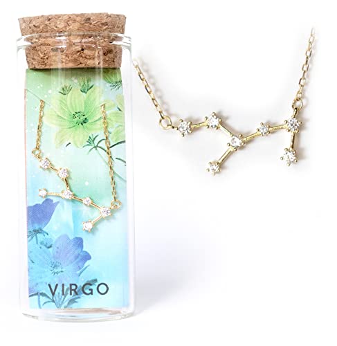 Virgo 18k Gold Constellation Zodiac Star Necklace Gift Set, Birthday Astrology Gifts for Women, Teens, Birth Flower Gift for Her