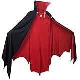Vampire Costume Cloak with High Collar - Medieval Gothic Black and Red Cape for Halloween Cosplay (X-Small)