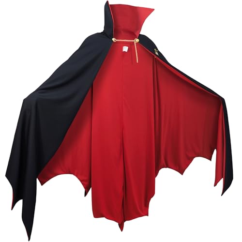 Vampire Costume Cloak with High Collar - Medieval Gothic Black and Red Cape for Halloween Cosplay (X-Small)