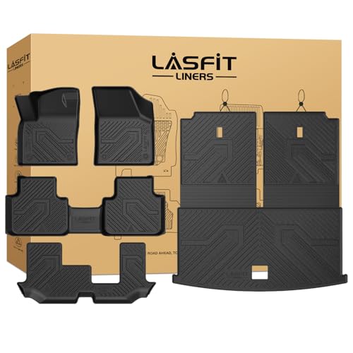 Image of LASFIT Floor Mats for Volkswagen VW Atlas 2019-2026 7 Seats(Bench Seating), All Weather TPE Custom 3 Rows Floor Liners and Backrest Trunk Mats for VW Atlas Full Set Car Mats, Not for Atlas Cross Sport