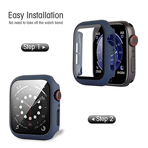 AOTUAO Funda Compatible con Apple Watch Serie 6 SE 5 4 44mm, Estuche Rígido Delgado PC Protector de Pantalla Cristal Templado para iWatch, 4Piezas Negro Official Green Midnight Blue Dark Green