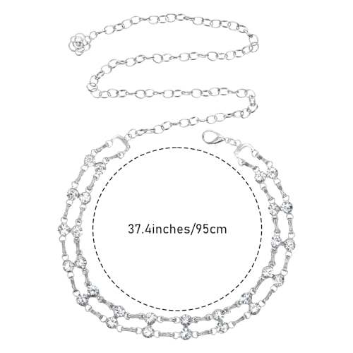 Rhinestone Belt Silver Belt For Woman Formal Dress Diamond Bling Wedding Bridal Belly Waist Chain For Women Chain Belts Fashion Silver Crystal Waist Buckle For Women Wedding Party Decor2