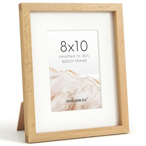 Image of 8x10 Picture Frame, USA-Sourced Natural Beech Wood Photo Collage Frame with HD Tempered Glass, Modern Simple 8 x 10 Wooden Frame Matted to 5x7, Gallery Wall Frames for Art, Wall or Tabletop Display