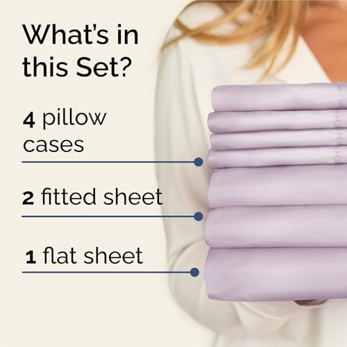 Image of Split King 7 Piece Bed Sheet Set - Breathable & Cooling - Light Lavender | Ultra-Soft Hotel Luxury Bedding Set w / 8-16 Inch Deep Pockets, 1 Flat & 2 Fitted Sheet & 4 Pillowcases, Wrinkle & Fade Free