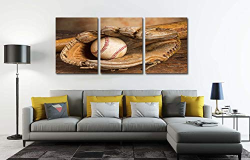 Kalawa Baseball Sports Wall Art Glove Wall Decor Retro Baseball Glove Pictures Sports Equipment Rustic Canvas Vintage Prints For Living Room Bedroom Hallway 3 Panels Framed Ready To Hang #TOP5