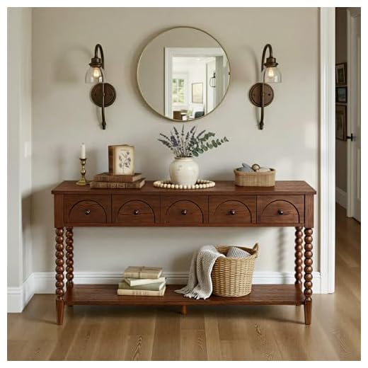 Narrow Cocoa Brown Sofa Console Table