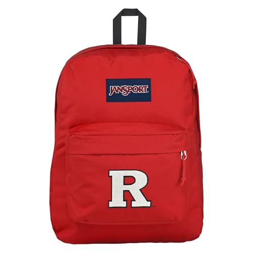 Image of JanSport NCAA Officially Licensed Backpack, Rutgers Scarlet Knights, Superbreak Plus with Padded 15'' Laptop Sleeve, Spacious Computer Bag for Men & Women, Durable Daypack with Bottle Pocket, Red Tape