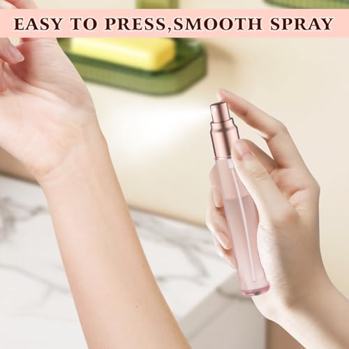 12 Pack 10 ml/0.3oz Pink Glass Spray Bottles Refillable Empty Perfume Bottles Travel Fine Mist Spray Bottles Sample Containers Atomizer For Perfume Essential Oils Liquid (round bottle)3