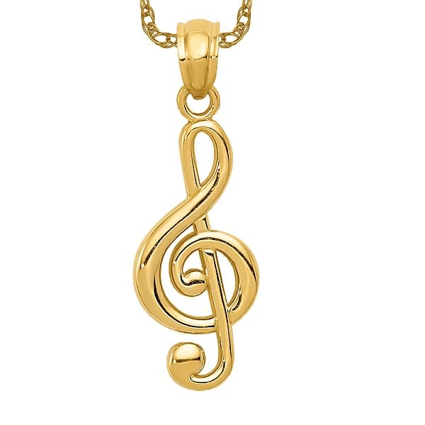 IceCarats 14K Solid Yellow Gold Treble Clef Music Note Necklace Chain Pendant Charm