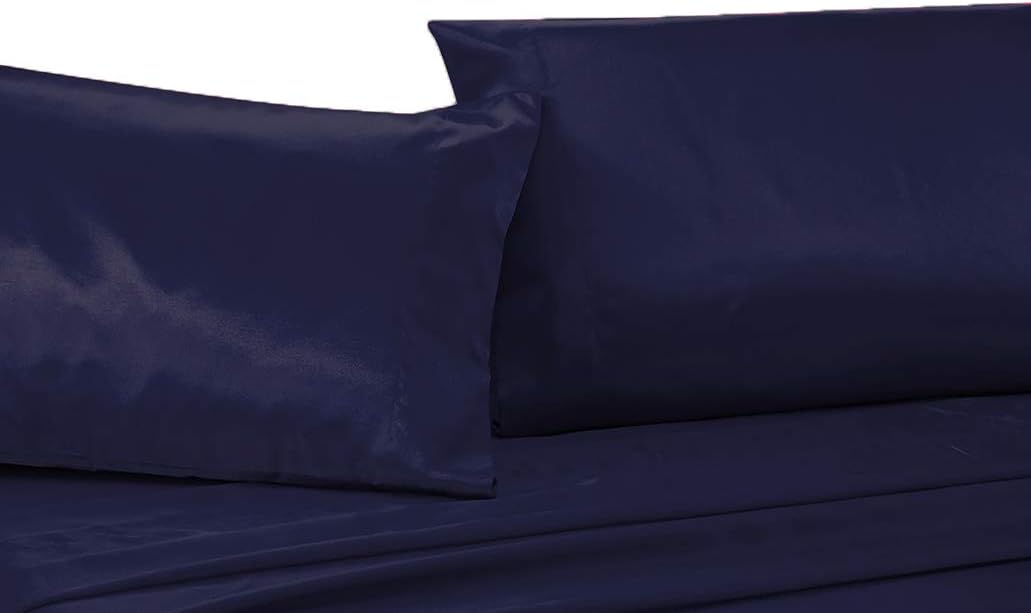 4pc California King Size Satin Sheet Set Solid Navy Blue Super Soft Touch Bridal Cozy Adorable Deep Pocket New (Navy Blue, California King)