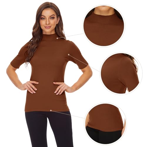Image of Anbenser Women's Short Sleeve Mock Pullover Sweater Knit Jersey Top Slim Fit