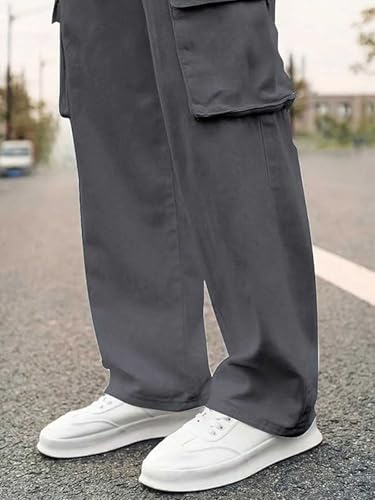 Image of Veirdo Pure Cotton Baggy Fit Regular Length Mid Rise 6 Pocket Cargos for Men (Colors Available: Black, Olive, Grey, Brown & Navy)