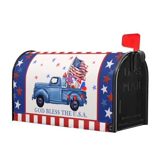 Image of American Flag 4Th of July Mailbox Covers Magnetic Standard Size 18 inchX21 inch God Bless The USA Magnetic Waterproof Mailbox Wraps Post Letter Box Cover for Home Garden Yard Outside