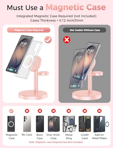 Image of Aeinidi Magnetic Wireless Charger for Samsung, 3 in 1 Super Fast Charging Station for MagSafe Charger Stand for Galaxy S26 Ultra Z Fold /Flip 8, Watch Ultra 8 7, Buds 4 /3 Pro, Not for Watch 9 /Ultra 2