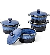 UNICASA Ceramic Ramekins with Lid, Set of Casserole for Soup, Creme Brulee and Souffle, Baking Di...
