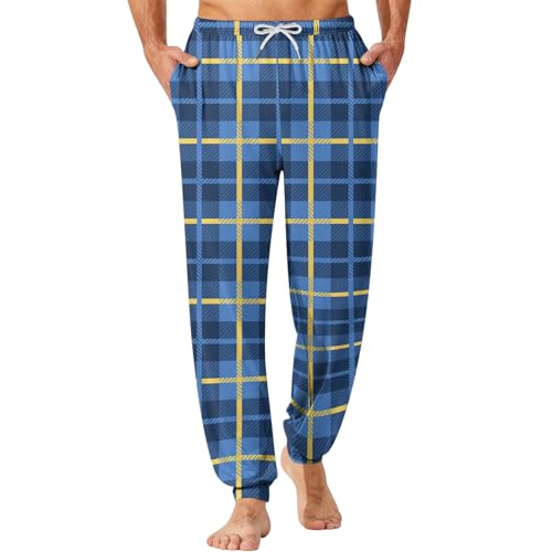 Men's Pajama Pants, Plaid & Solid Lightweight Loungewear, Comfy Jogger Sleep Pant Long Pj Bottoms with Pockets