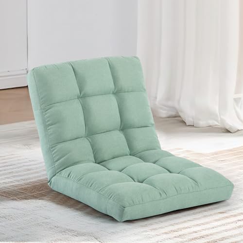 Image of Folding Floor Chair with Back Support, Adjust Lay Flat Recliner Oversized Lounge Wide Lazy Boy Gaming Ergonomic Single Sofa Seat for Living Room Bedroom(Green)