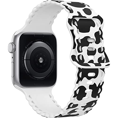Image of Compatible with Apple Watch Band 41mm 40mm 38mm 49mm 45mm 44mm 42mm Women Girl, Cute Cow Print Lace Hollow-out Soft Silicone Sport Bands For iWatch Ultra SE Series 10 9 8 7 6 5 4 3 2, Cow-38