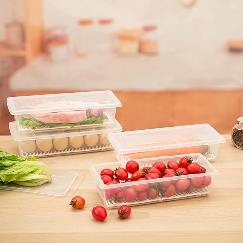 QXORE Vegetable Storage Box With Removable Drain Plate Stackable Freezer Storage Plastic Container Keep Fresh For Storing Fish Meat Vegetables Fruits(1500 Ml Transparent) (4) For Rs. 99 @ 89 %