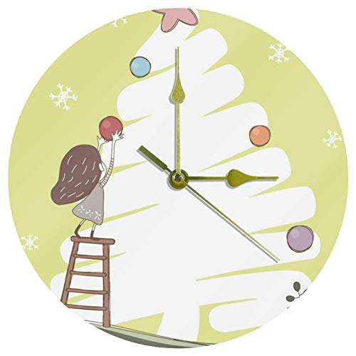 EZIOLY Reloj de pared acrílico con árbol de Navidad de 10 pulgadas, silencioso, sin tictac, funciona con pilas, redondo, reloj de pared decorativo para el hogar, la oficina y la escuela