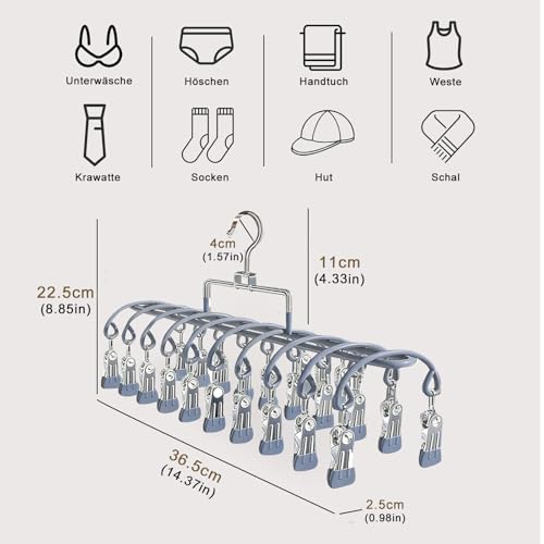WQSIRYSTP Pack of 2 Stainless Steel Sockentrockner Edelstahl Mit 40 Clips,Doppelreihige Metall-WäScheklammer,Windfester Klapptrockner füR Socken, UnterwäSche, Handschuhe (Grau)
