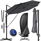 KESSER® Sonnenschirm Ampelschirm SUN Rund XL Ø330 cm Inkl. Abdeckung, 7-Fach Verstellbar Drehbar Neigbar Kippbar Groß 360° Drehbar Gartenschirm mit Kurbel Sonnenschutz UV50+ Anthrazit