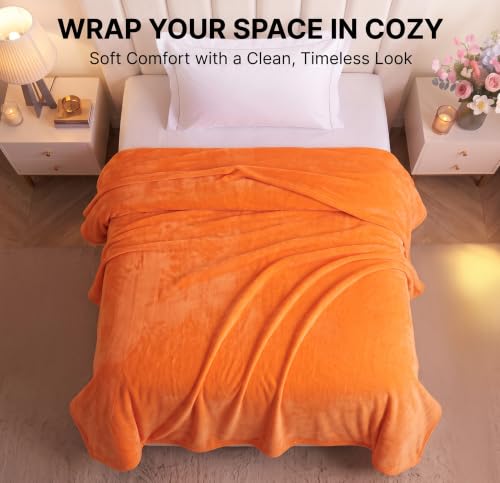 Image of BSB HOME Premium Flannel Blanket 280 GSM, Ultra Soft Plush & Cozy Warm Winter Blanket, Luxurious Single Bed Blanket for Adults, Elegant Solid Black Bedding, 90 x 61 Inches (230 x 155cm) - Burnt Orange